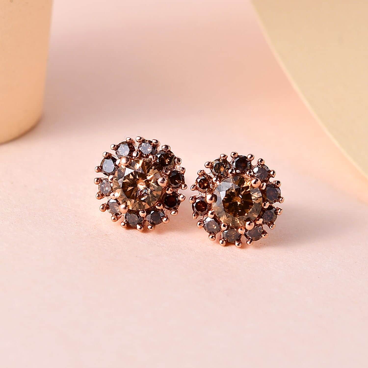 NEW Luxoro 2024 10K Rose Gold Champagne Moissanite Stud Earrings