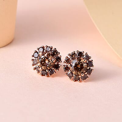 Luxoro 10K Rose Gold Natural Champagne Diamond Stud Earrings 1.00 ctw