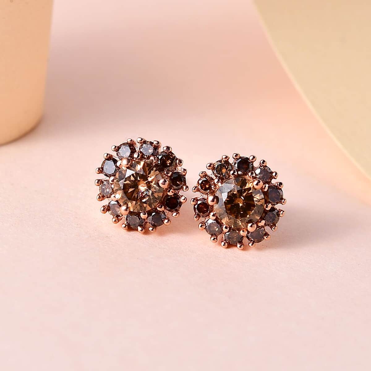 Luxoro 10K Rose Gold Natural Champagne Diamond Stud Earrings 1.00 ctw image number 1