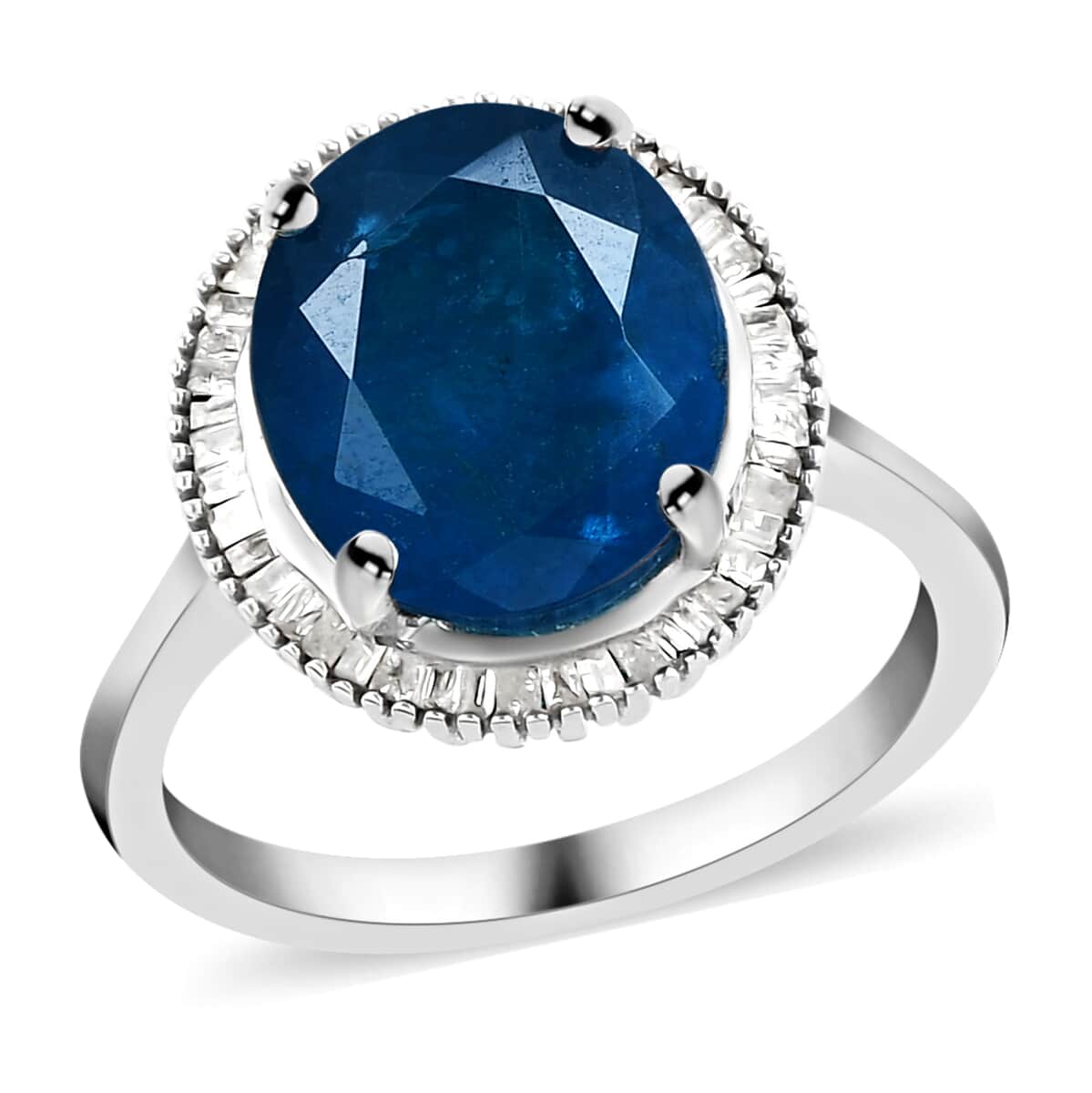 Malgache Neon Apatite and Diamond Halo Ring in Platinum Over Sterling Silver (Size 7.0) 5.00 ctw image number 0