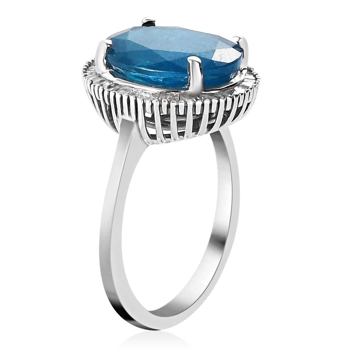Malgache Neon Apatite and Diamond Halo Ring in Platinum Over Sterling Silver (Size 7.0) 5.00 ctw image number 3