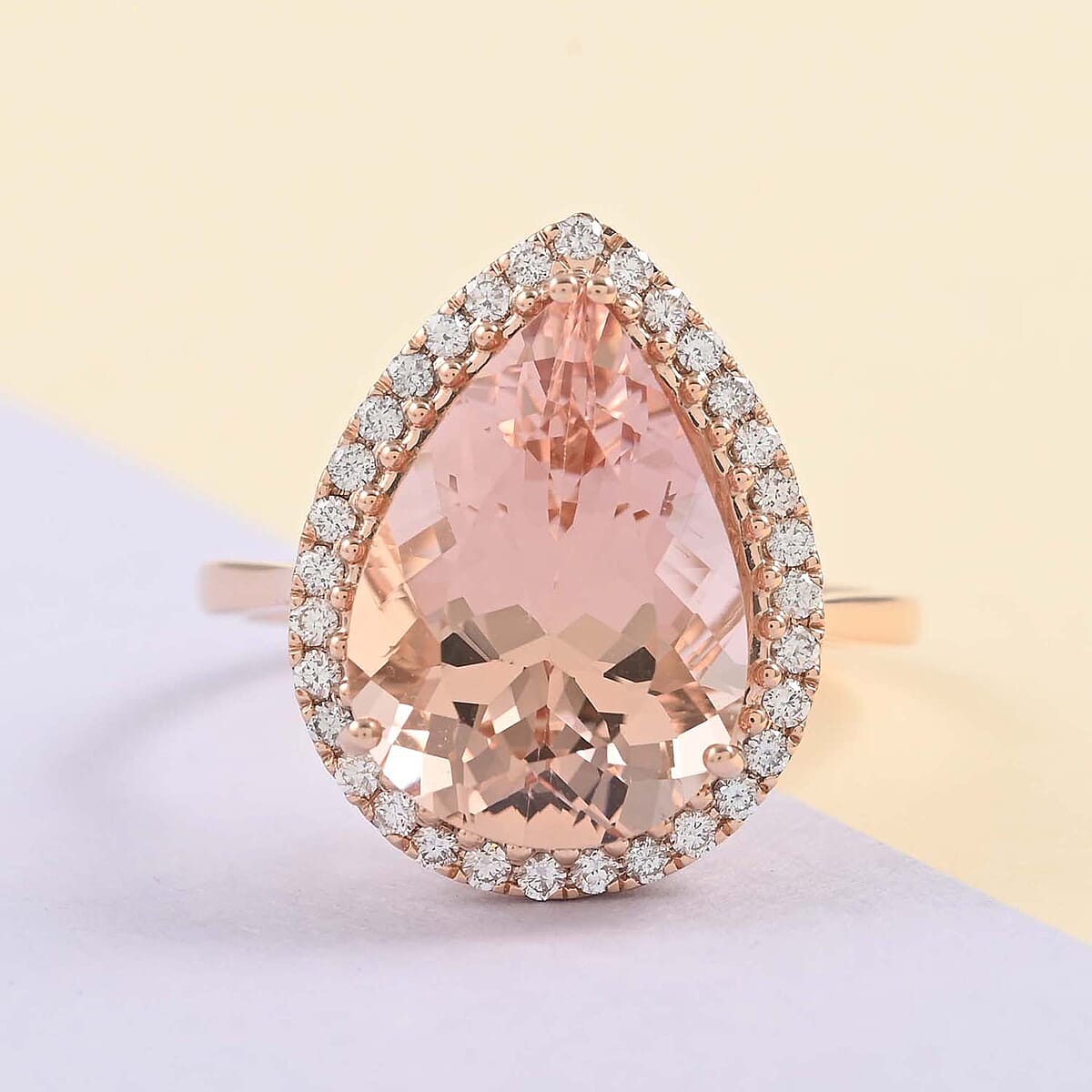 Iliana 18K Rose Gold AAA Marropino Morganite and G-H SI Diamond Ring (Size 9.5) 4.90 Grams 9.20 ctw image number 1