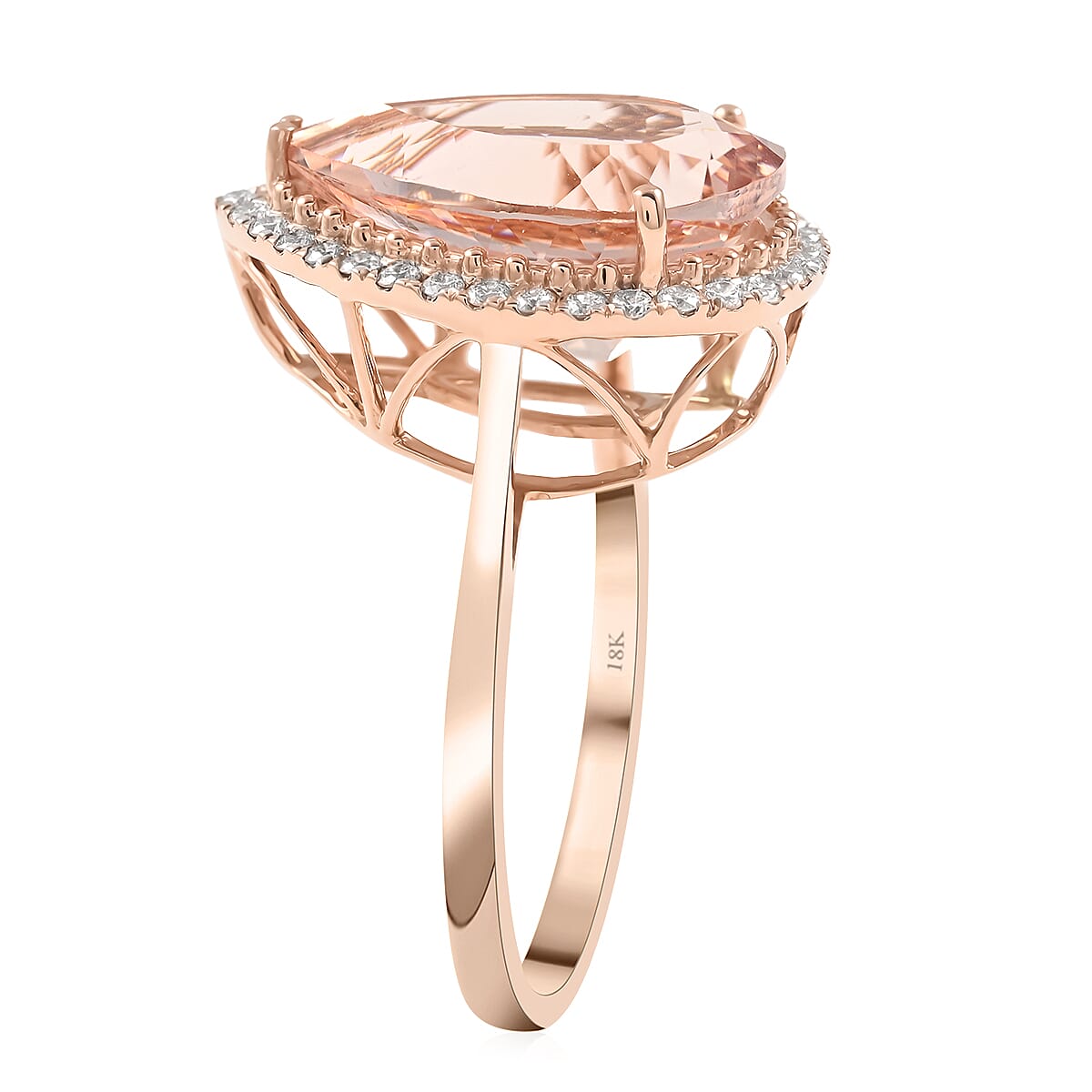 Iliana 18K Rose Gold AAA Marropino Morganite and G-H SI Diamond Ring (Size 9.5) 4.90 Grams 9.20 ctw image number 3