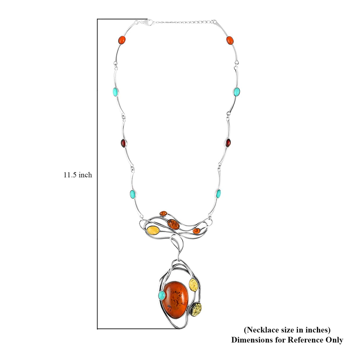 Multi Color Amber Abstract Floral Station Choker Necklace with Extender 18-20 Inches in Sterling Silver 51 Grams image number 4