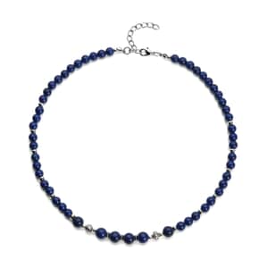 Lapis Lazuli and Resin 143.00 ctw Beaded Necklace in Silvertone 18-20 Inches