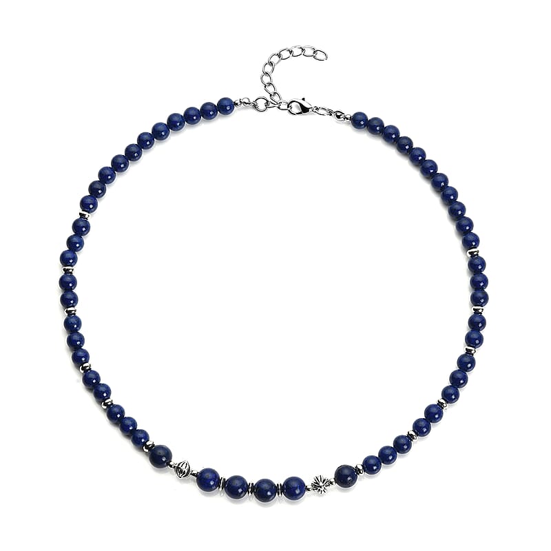 Lapis Lazuli and Resin 143.00 ctw Beaded Necklace in Silvertone 18-20 Inches