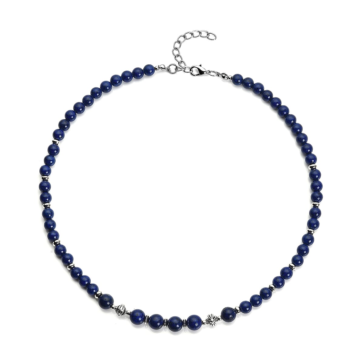 Lapis Lazuli and Resin Beaded Necklace 18-20 Inches in Silvertone 143.00 ctw image number 0