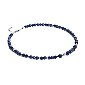 Lapis Lazuli and Resin 143.00 ctw Beaded Necklace in Silvertone 18-20 Inches