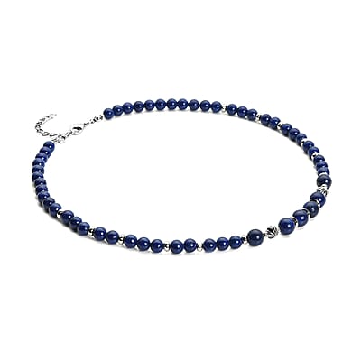 Lapis Lazuli and Resin 143.00 ctw Beaded Necklace in Silvertone 18-20 Inches