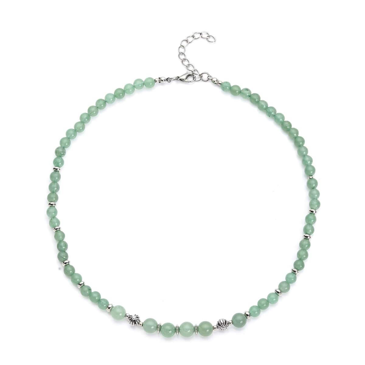 Green Aventurine and Resin Beaded Necklace 18-20 Inches in Silvertone 143.00 ctw image number 0