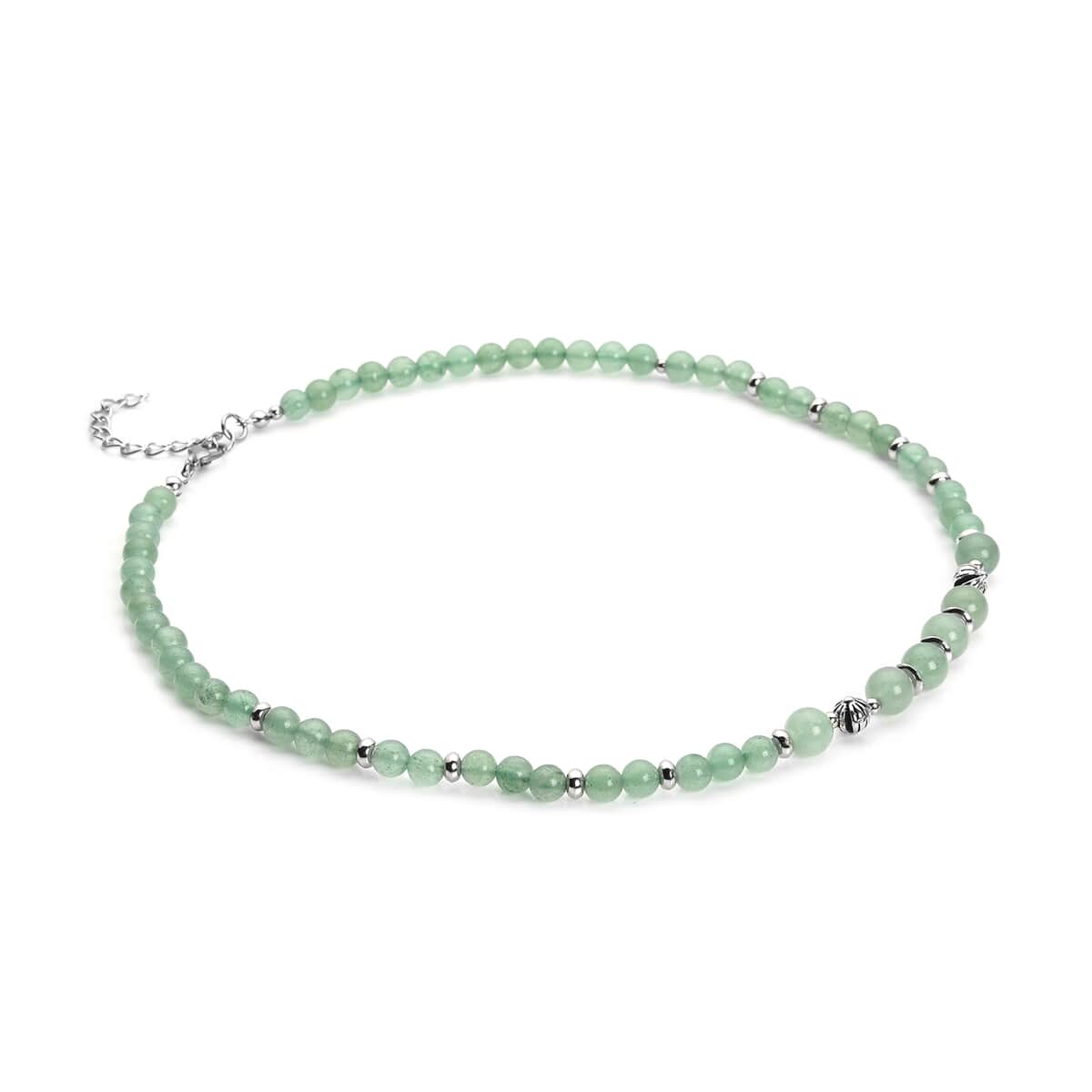 Green Aventurine and Resin Beaded Necklace 18-20 Inches in Silvertone 143.00 ctw image number 2