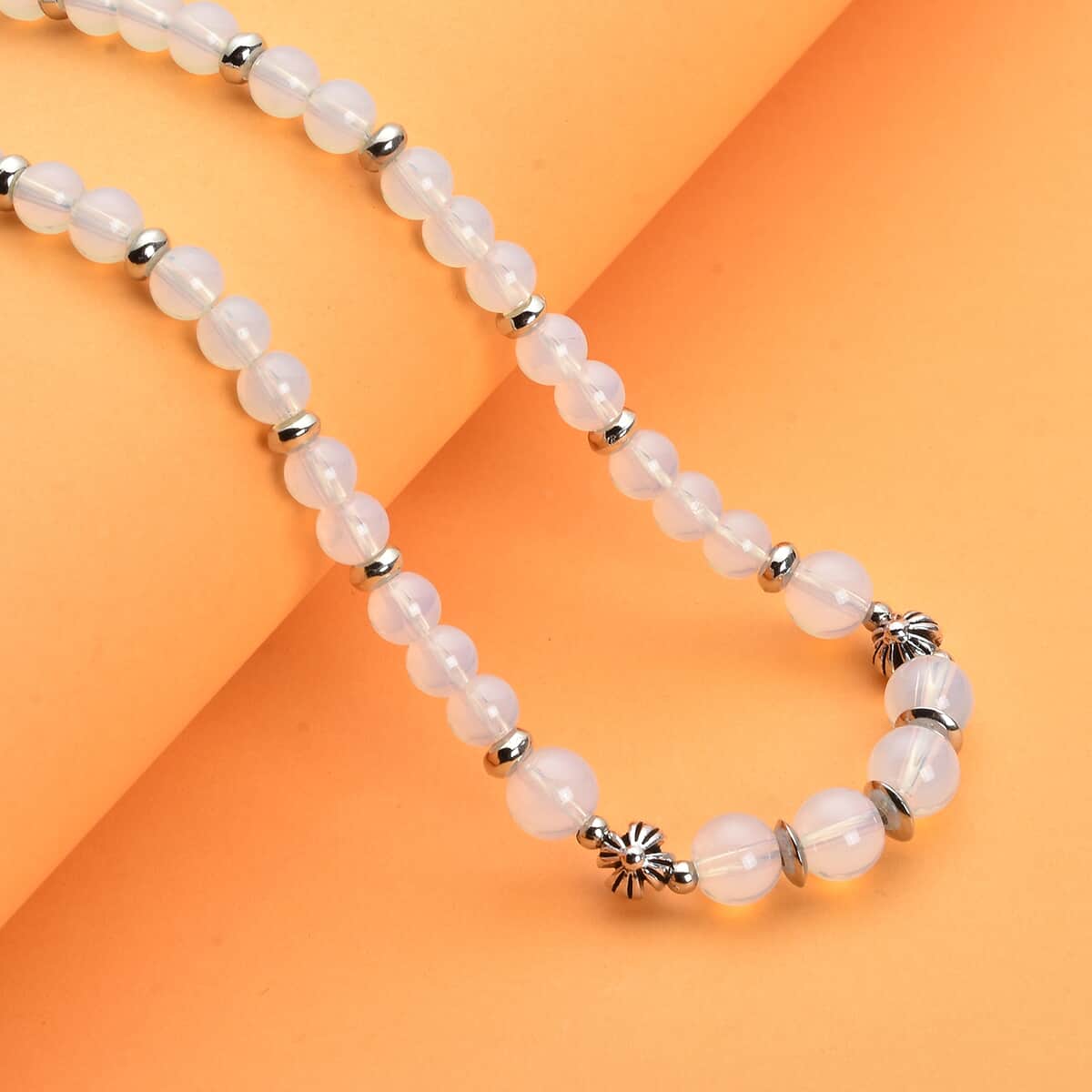 Opalite and Resin Beaded Necklace 18-20 Inches in Silvertone 143.00 ctw image number 1