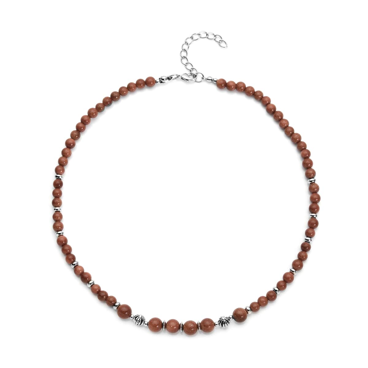 Gold Sandstone and Resin Beaded Necklace 18-20 Inches in Silvertone 143.00 ctw image number 0