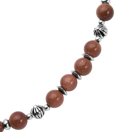 Gold Sandstone and Resin Beaded Necklace 18-20 Inches in Silvertone 143.00 ctw image number 3