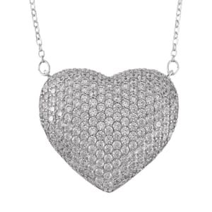 Simulated White Diamond 3.00 ctw Heart Necklace 20-22 Inches in Silvertone 