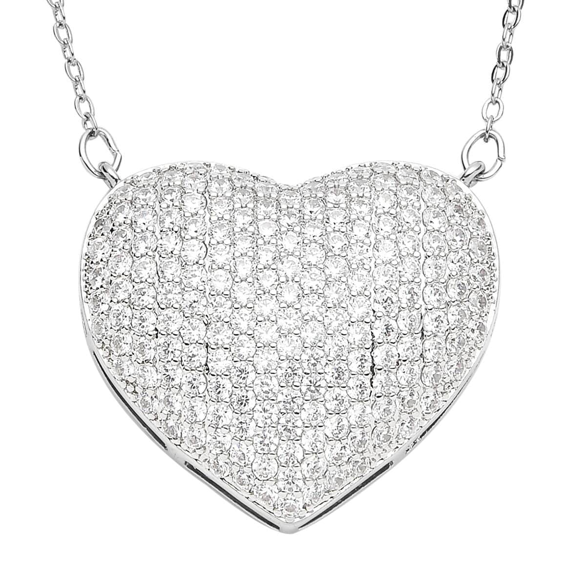 Simulated White Diamond Heart Necklace 20-22 Inches in Silvertone 3.00 ctw image number 0