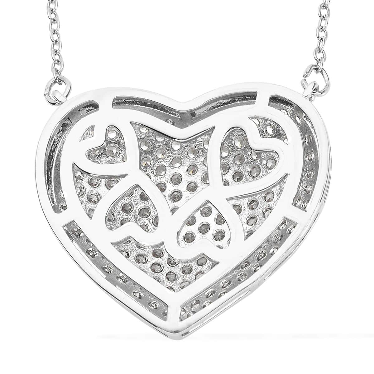 Simulated White Diamond Heart Necklace 20-22 Inches in Silvertone 3.00 ctw image number 4