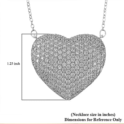 Simulated White Diamond Heart Necklace 20-22 Inches in Silvertone 