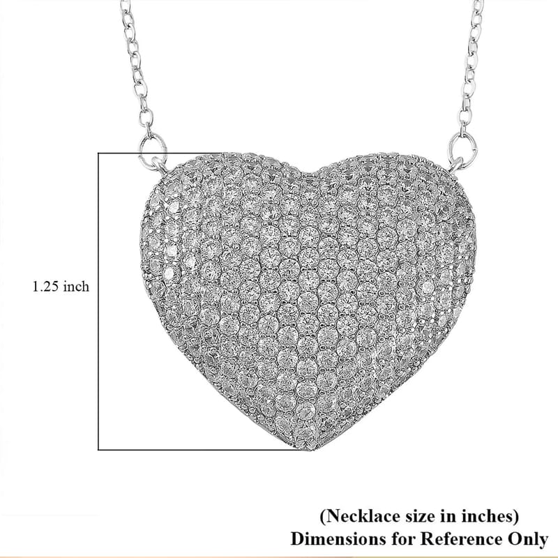 Simulated White Diamond Heart Necklace 20-22 Inches in Silvertone