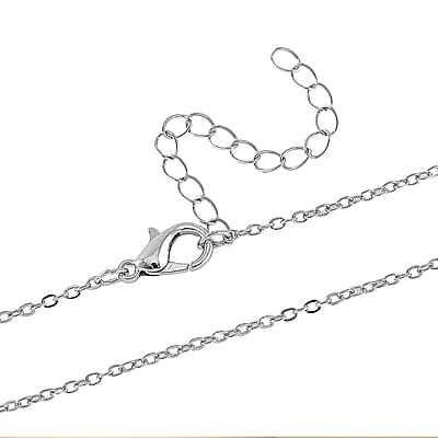 Simulated White Diamond Heart Necklace 20-22 Inches in Silvertone 