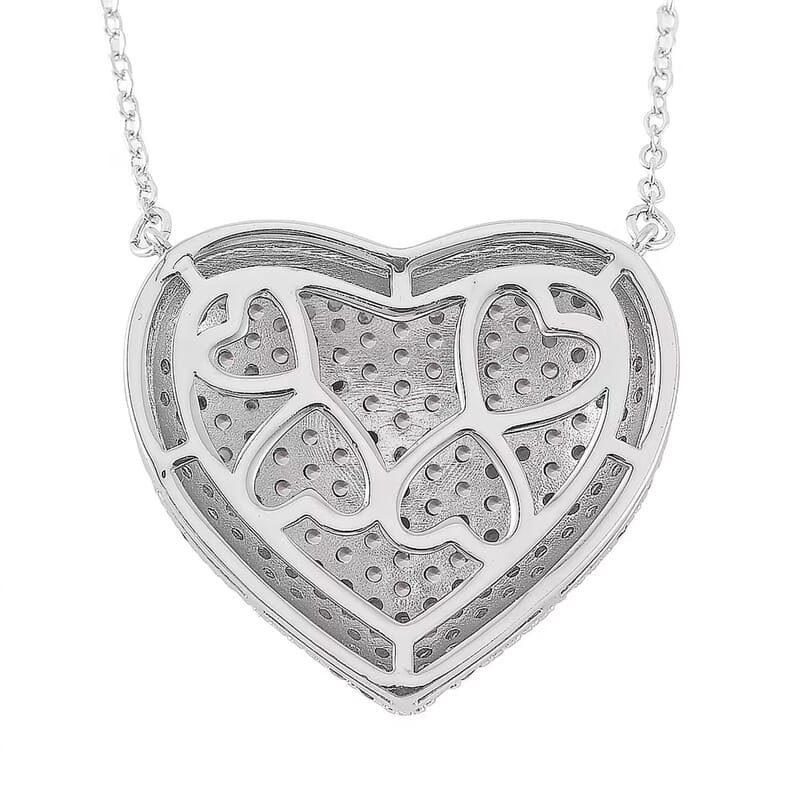 Simulated White Diamond Heart Necklace 20-22 Inches in Silvertone