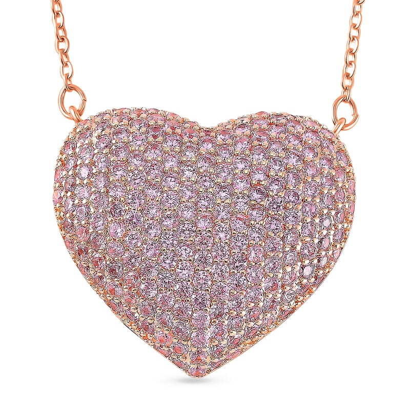 Simulated Pink Diamond Heart Necklace 20-22 Inches in Rosetone 