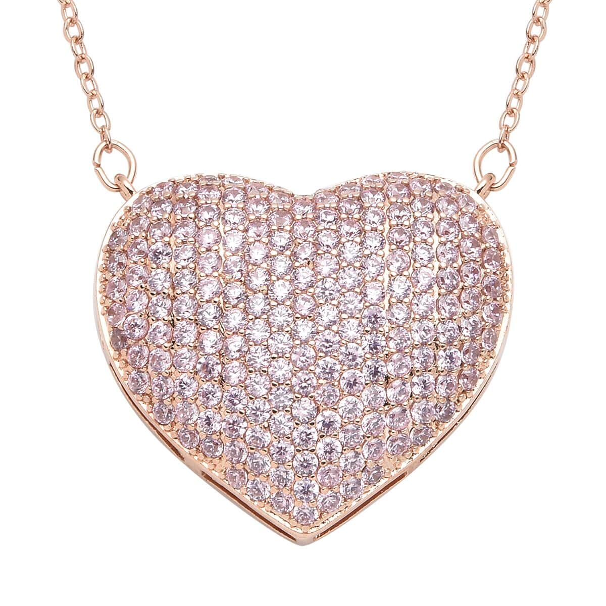 Simulated Pink Diamond Heart Necklace 20-22 Inches in Rosetone 3.00 ctw image number 0