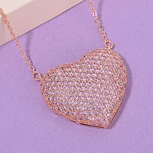 Simulated Pink Diamond Heart Necklace 20-22 Inches in Rosetone 