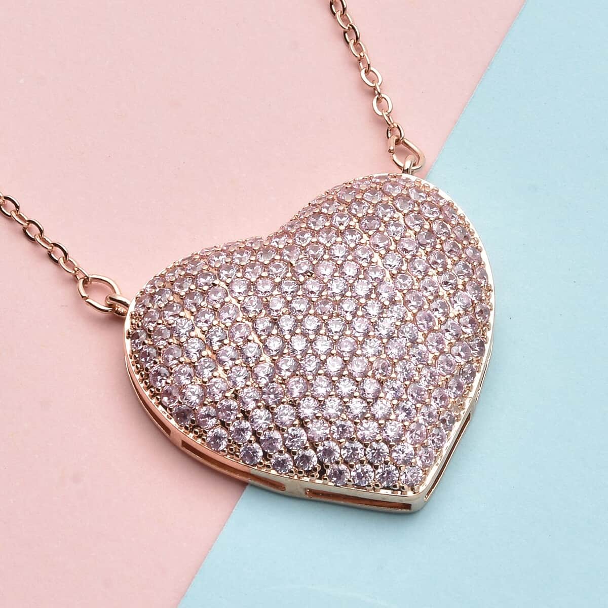 Simulated Pink Diamond Heart Necklace 20-22 Inches in Rosetone 3.00 ctw image number 1