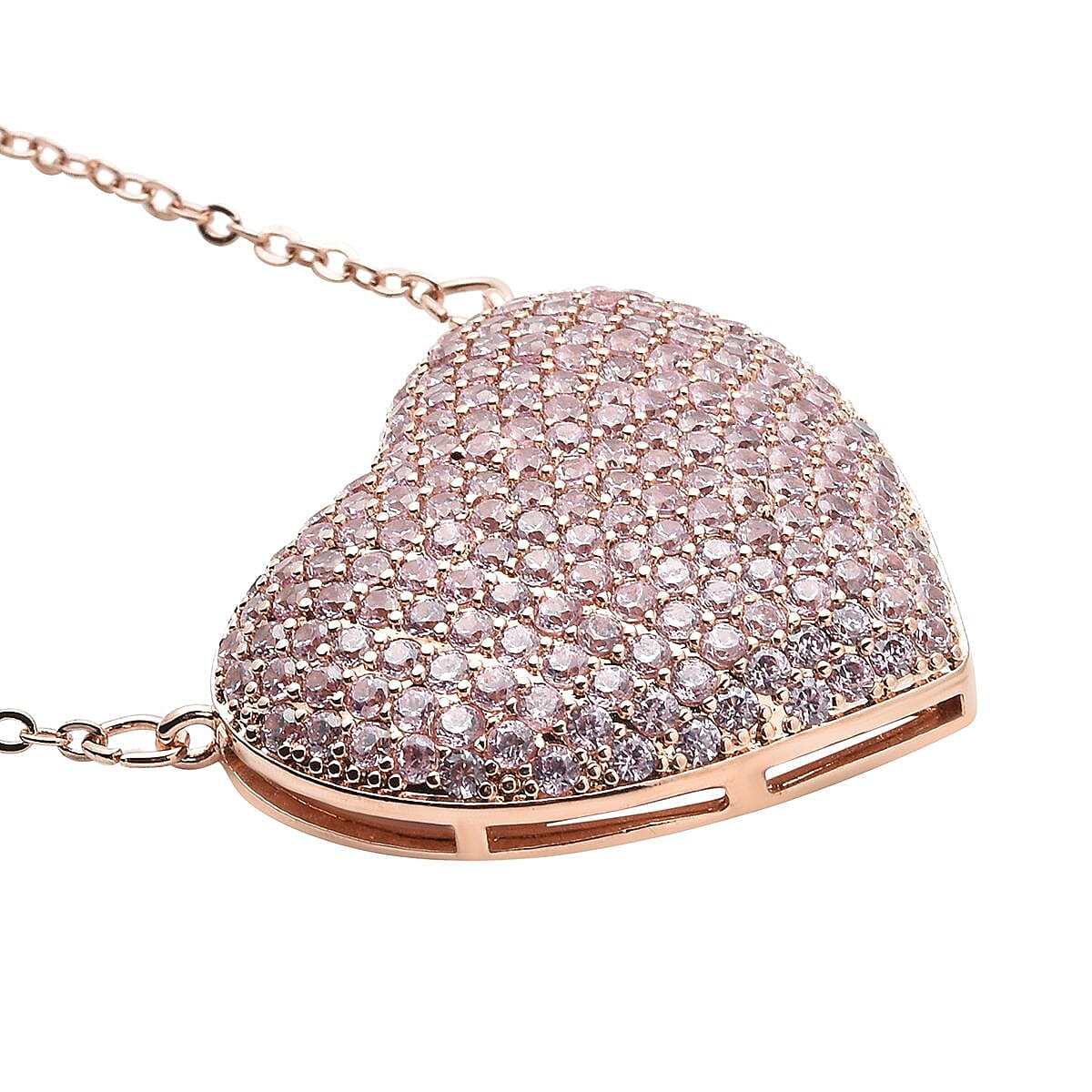 Simulated Pink Diamond Heart Necklace 20-22 Inches in Rosetone 
