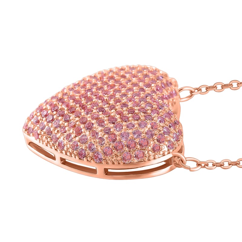 Simulated Pink Diamond Heart Necklace 20-22 Inches in Rosetone 