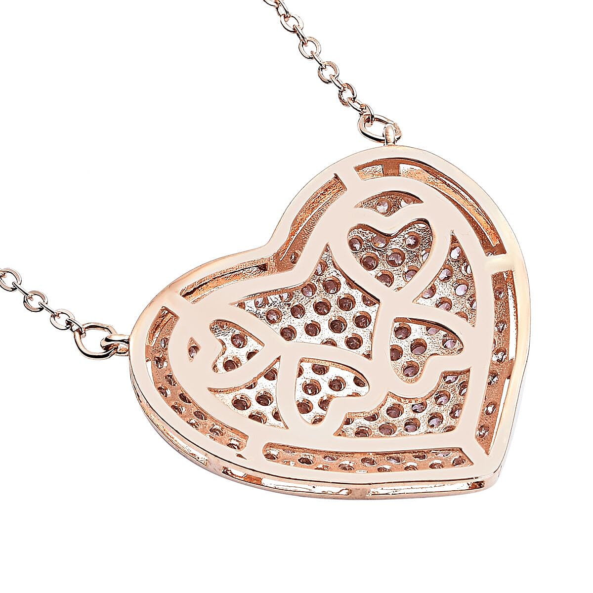 Simulated Pink Diamond Heart Necklace 20-22 Inches in Rosetone 