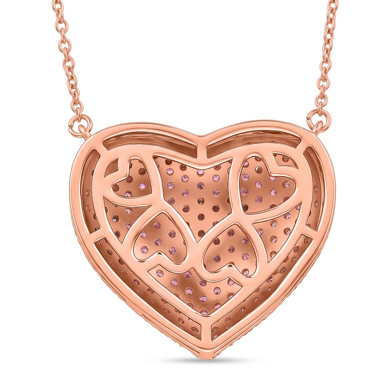 Simulated Pink Diamond Heart Necklace 20-22 Inches in Rosetone 