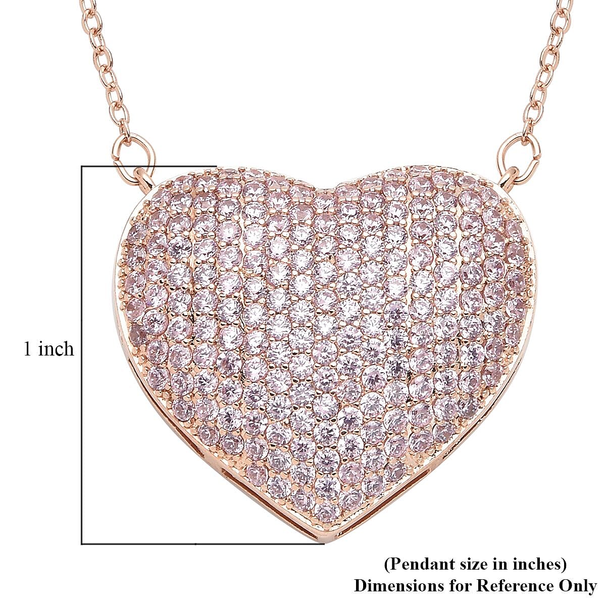 Simulated Pink Diamond Heart Necklace 20-22 Inches in Rosetone 