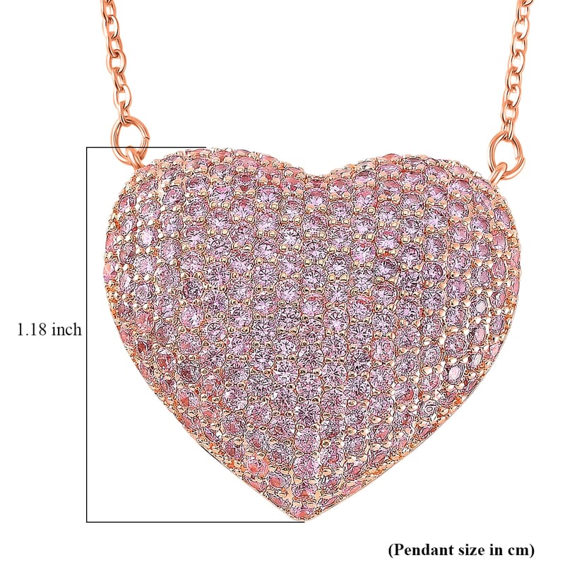 Simulated Pink Diamond Heart Necklace 20-22 Inches in Rosetone 