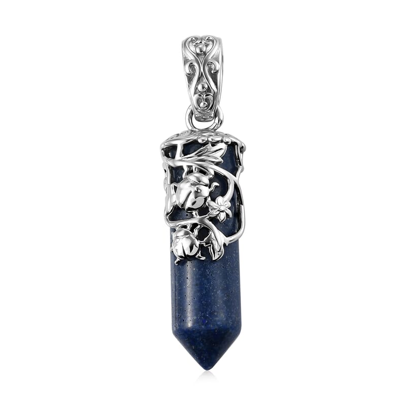 Freshened Lapis Lazuli Pencil Shape Pendant in Platinum Over Copper 16.65 ctw