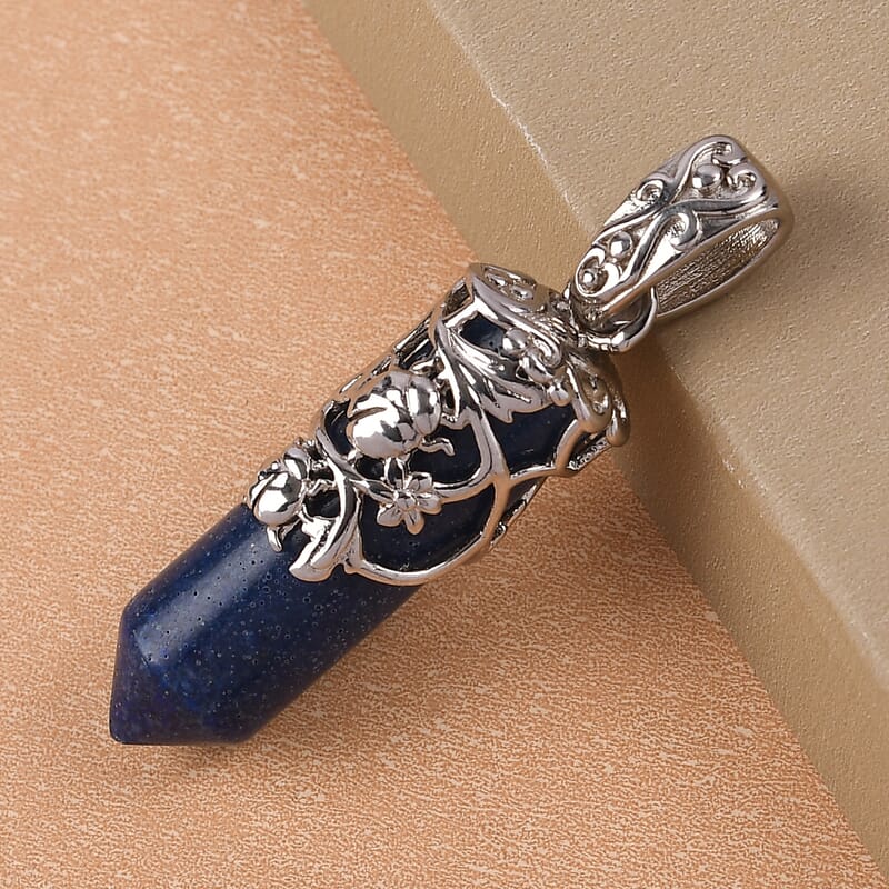 Freshened Lapis Lazuli Pencil Shape Pendant in Platinum Over Copper 16.65 ctw