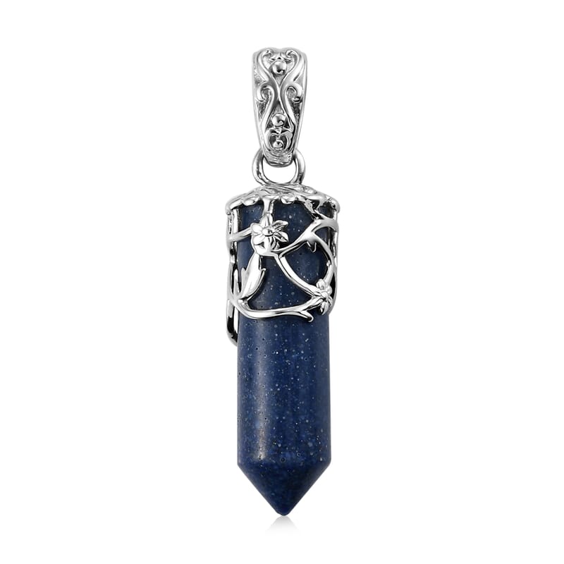 Freshened Lapis Lazuli Pencil Shape Pendant in Platinum Over Copper 16.65 ctw