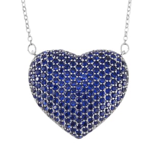 Simulated Blue Diamond 3.00 ctw Heart Necklace 20-22 Inches in Silvertone 