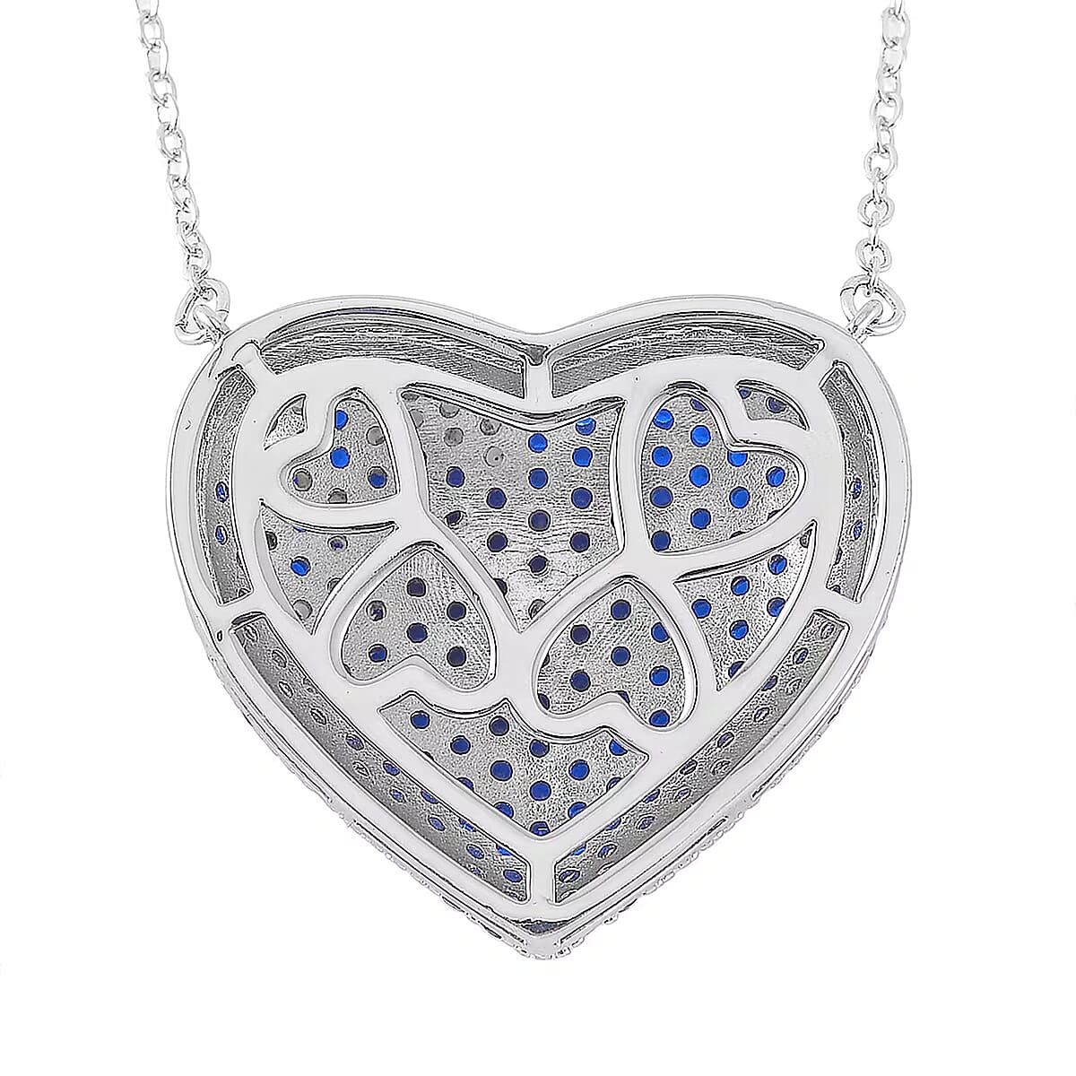 Simulated Blue Diamond 3.00 ctw Heart Necklace 20-22 Inches in Silvertone  image number 7