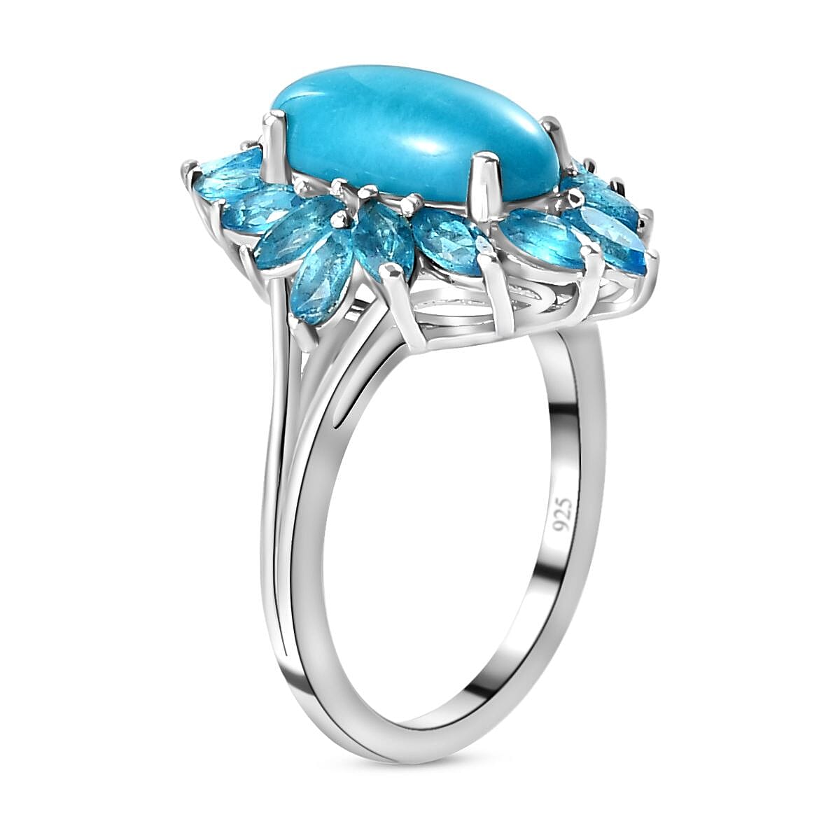 Sleeping Beauty Turquoise and Neon Apatite 3.50 ctw Cluster Ring in Platinum Over Sterling Silver (Size 5.5)