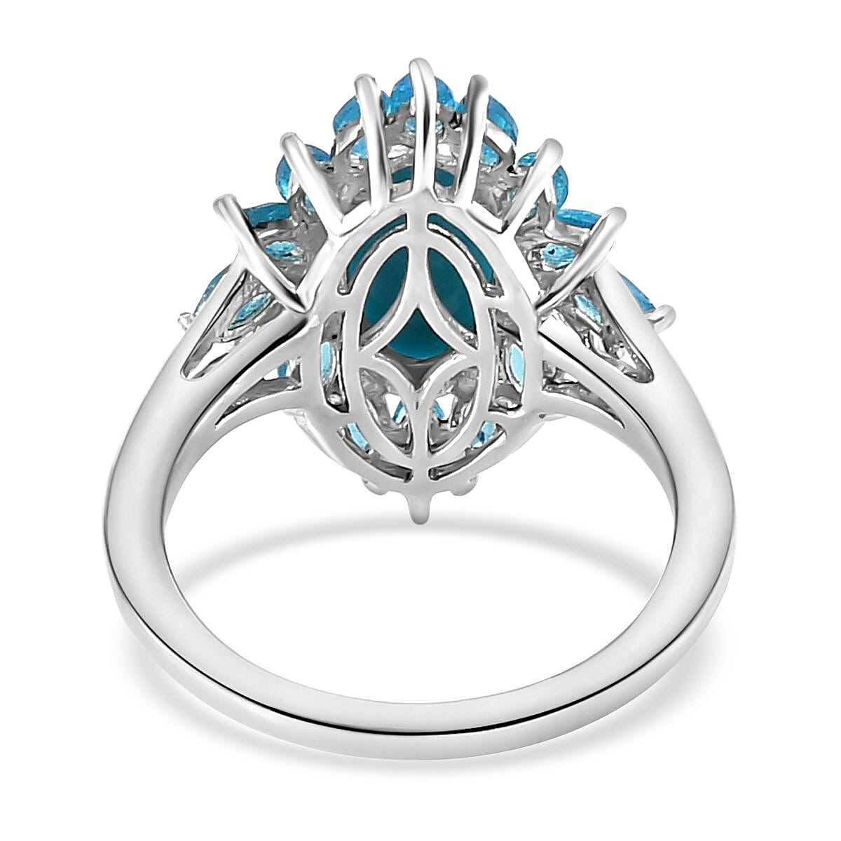 Sleeping Beauty Turquoise and Neon Apatite 3.50 ctw Cluster Ring in Platinum Over Sterling Silver (Size 5.5)