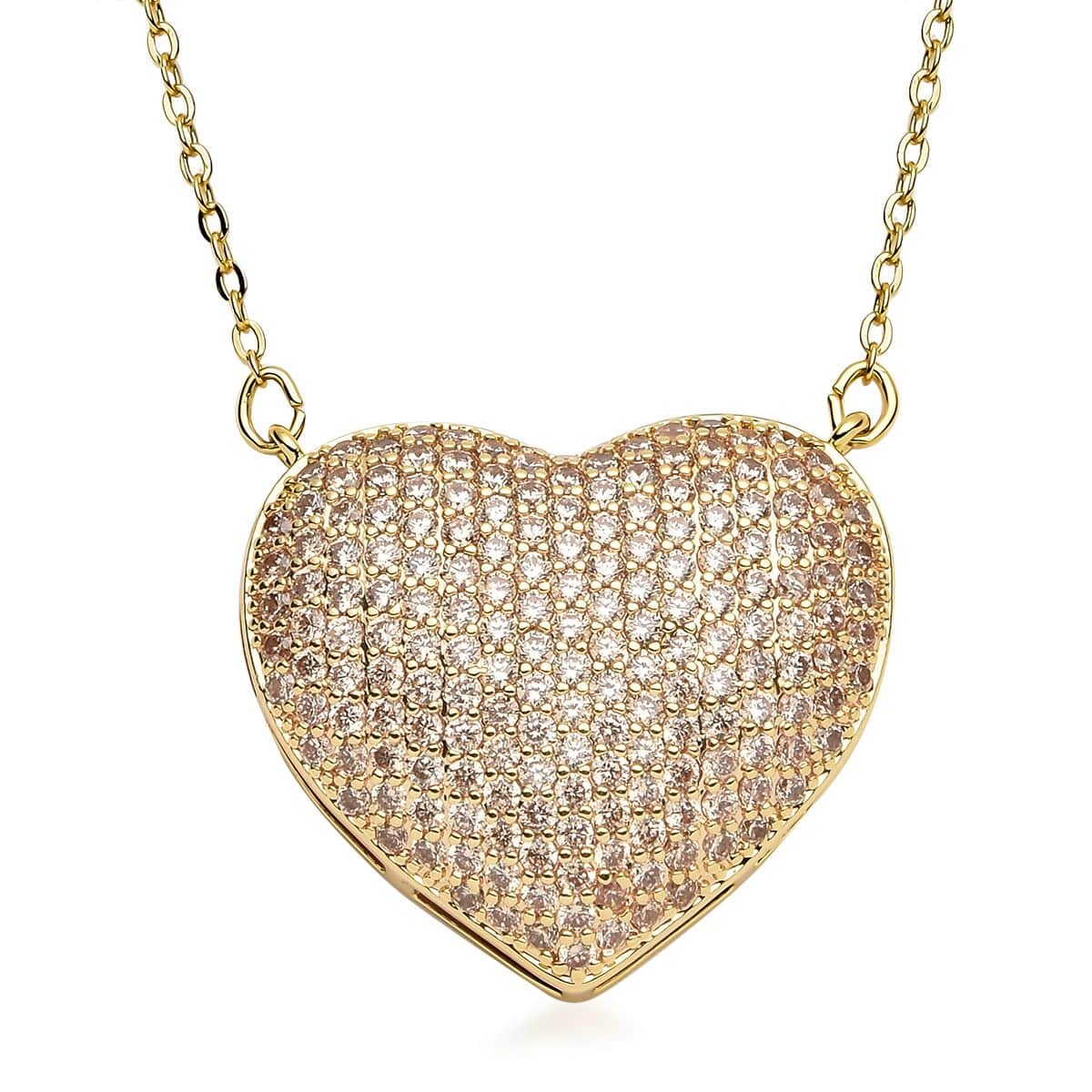 Simulated Champagne Diamond Heart Necklace 20-22 Inches in Goldtone 3.00 ctw image number 0