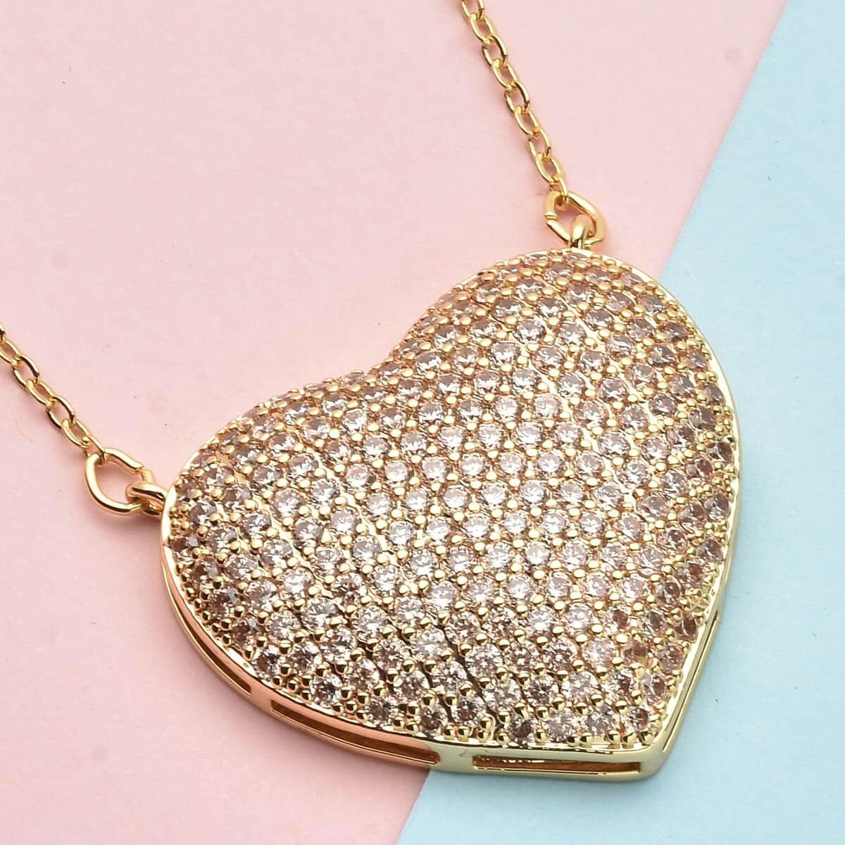 Simulated Champagne Diamond Heart Necklace 20-22 Inches in Goldtone 3.00 ctw image number 1