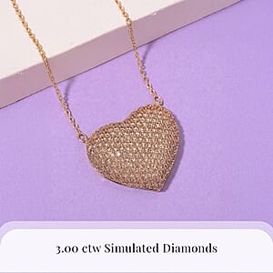 Simulated Champagne Diamond Heart Necklace 20-22 Inches in Goldtone 