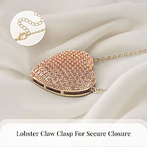 Simulated Champagne Diamond Heart Necklace 20-22 Inches in Goldtone 