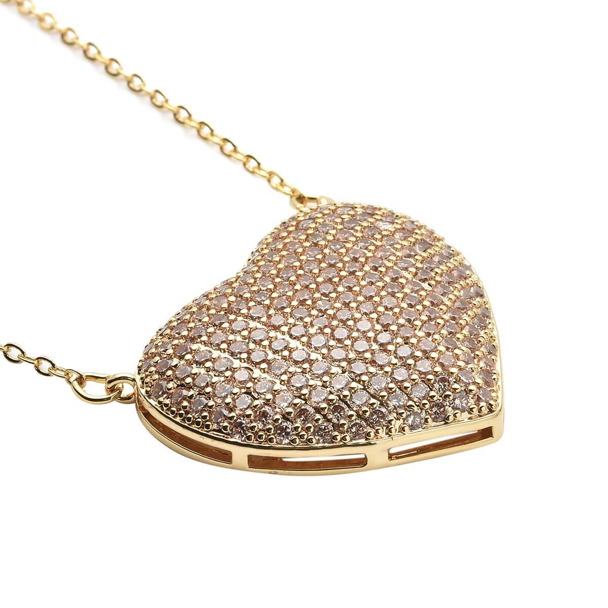 Simulated Champagne Diamond Heart Necklace 20-22 Inches in Goldtone 3.00 ctw image number 3