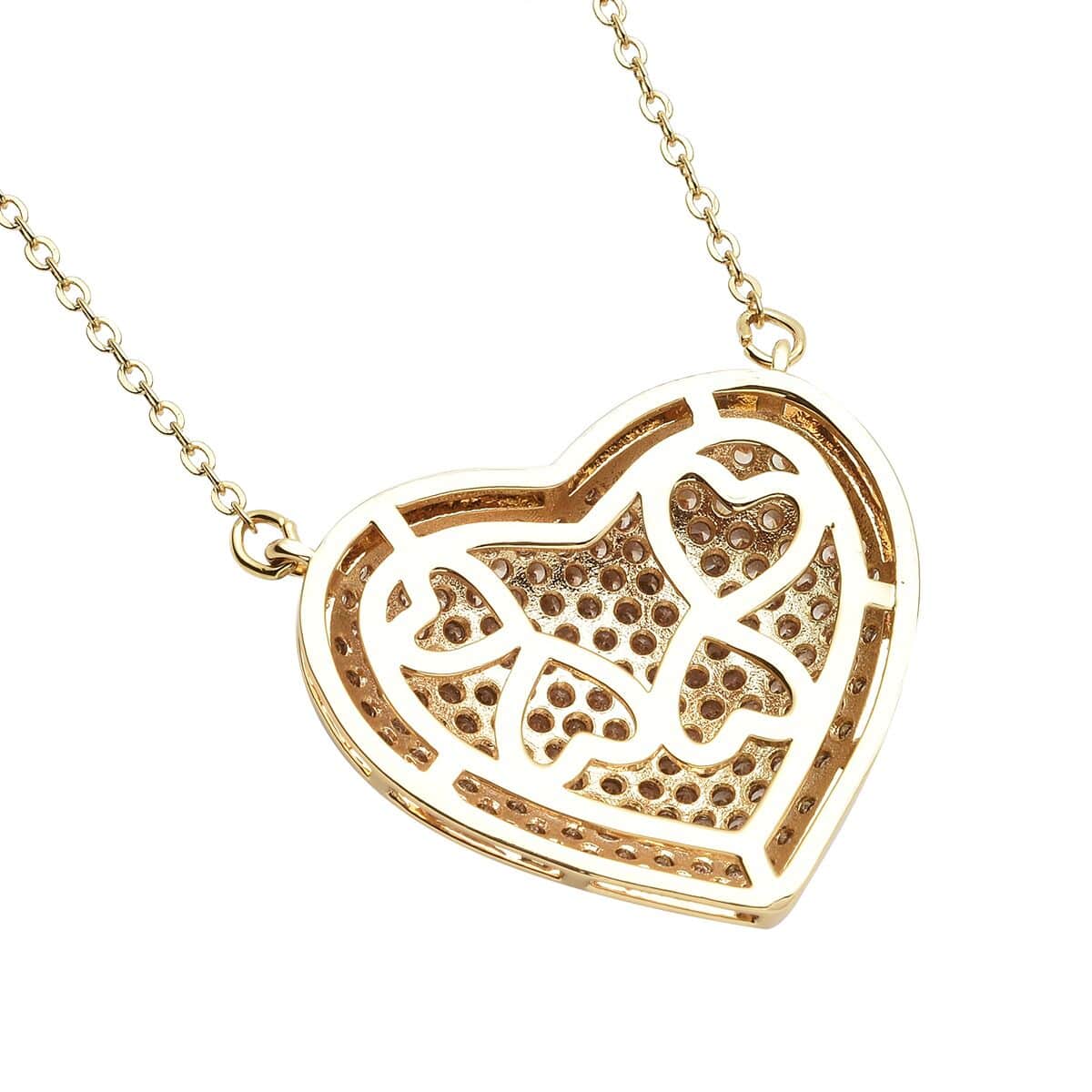 Simulated Champagne Diamond Heart Necklace 20-22 Inches in Goldtone 3.00 ctw image number 4