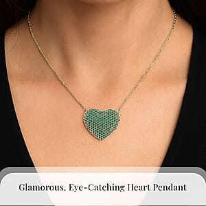 Simulated Green Diamond Heart Necklace 20-22 Inches in Goldtone