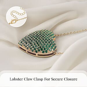 Simulated Green Diamond Heart Necklace 20-22 Inches in Goldtone